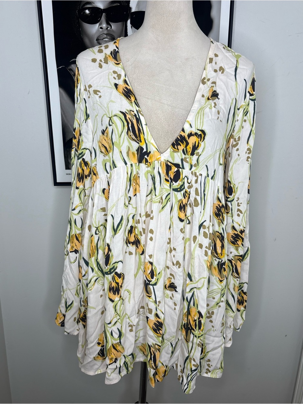 Free people Floral V-Neck Tunic in White, Yellow & Green